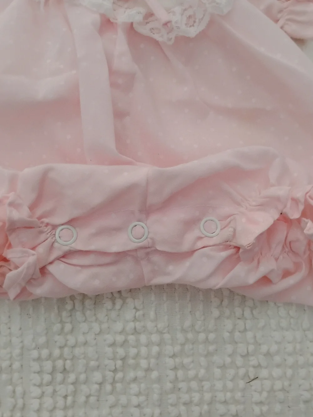 Vintage 80s Cradle Togs Baby Girl Pink Swiss Dot Bubble Romper Swan Embroidered
